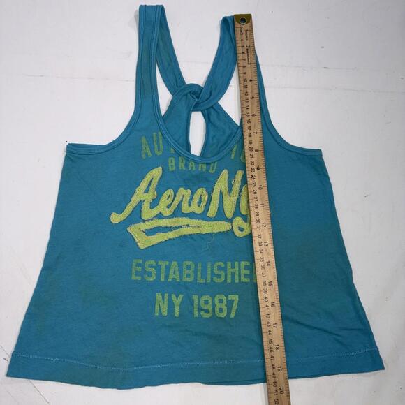 Y2K Vintage Aeropostale Blue Green Embroidered Logo Cross Cross Tank Top - Picture 7 of 15